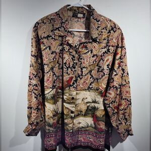 Vintage shirt with wild birds‎ and paisley designs